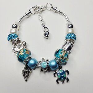 NWT Pandora Style Charm Bracelet Premium Maui Beach Dream Turtles Rhinestones